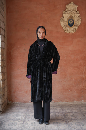 Crushed Velvet Kaftan in Black