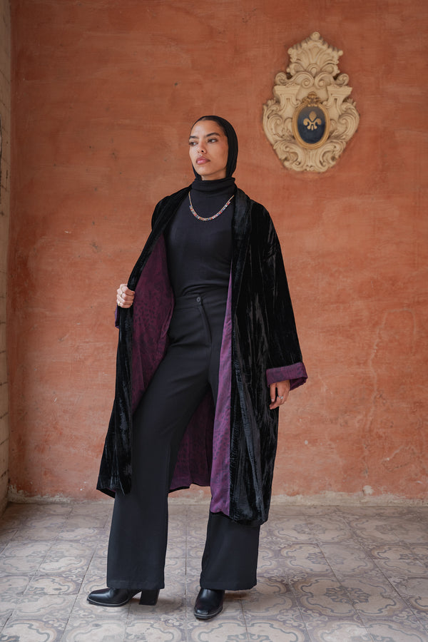 Crushed Velvet Kaftan in Black