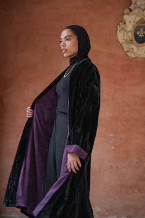 Crushed Velvet Kaftan in Black