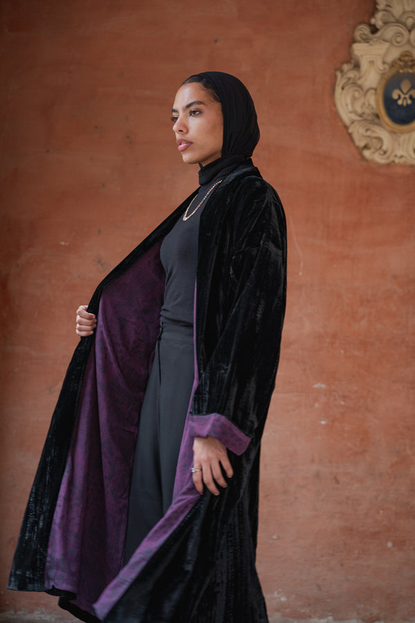 Crushed Velvet Kaftan in Black