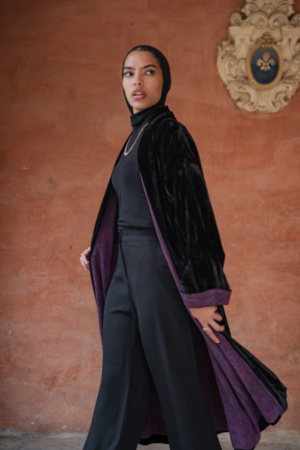 Crushed Velvet Kaftan in Black