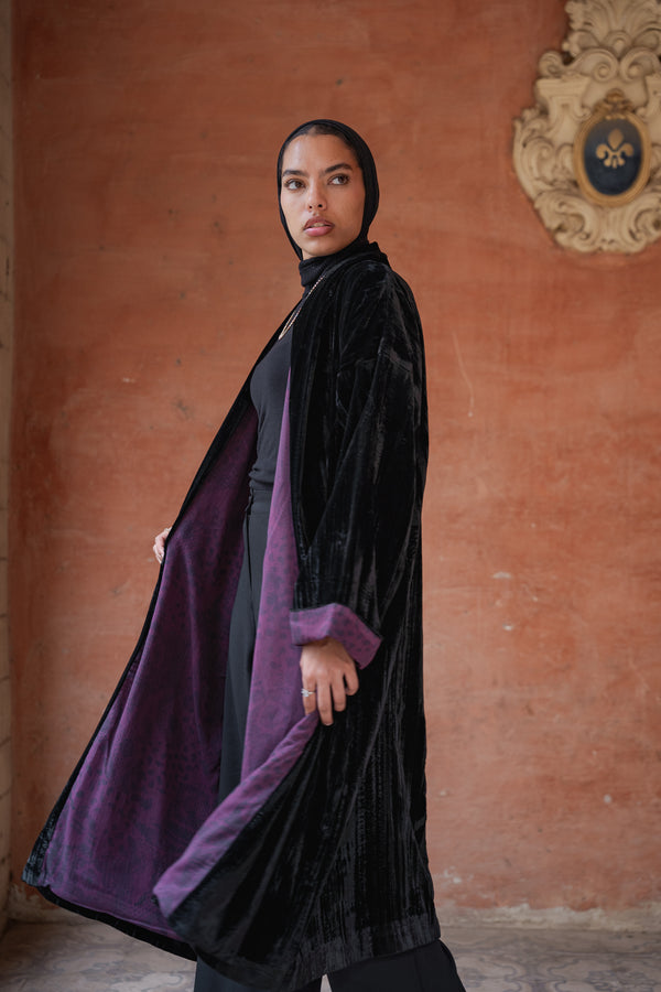 Crushed Velvet Kaftan in Black