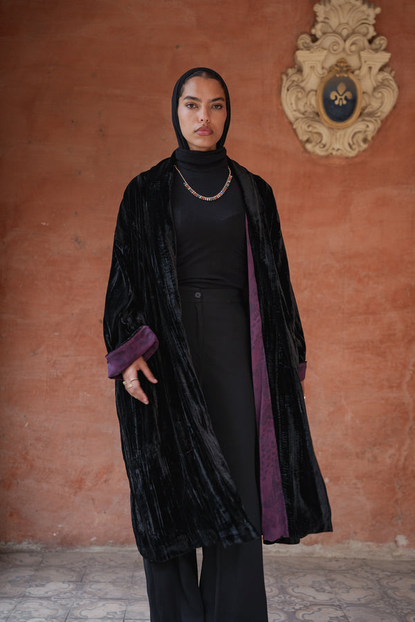 Crushed Velvet Kaftan in Black