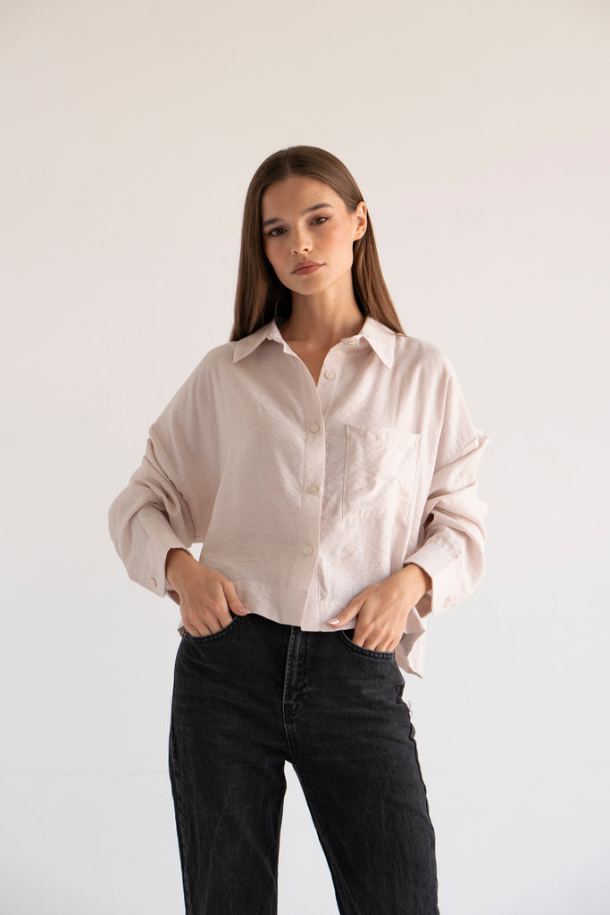 Just Like Me Cropped Shirt in Beige