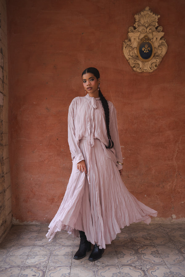 Crinkled Chiffon Top in Nude