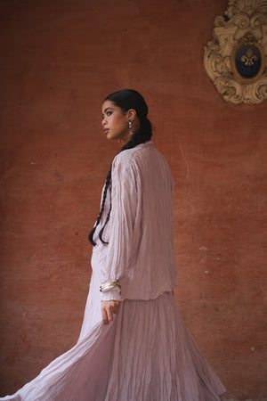 Crinkled Chiffon Top in Nude