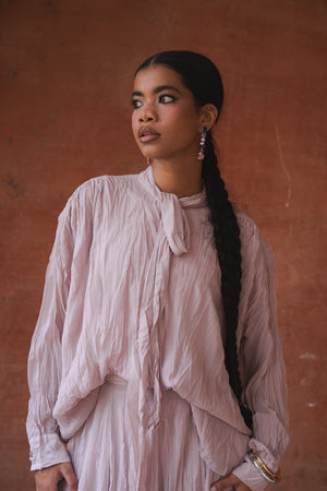 Crinkled Chiffon Top in Nude