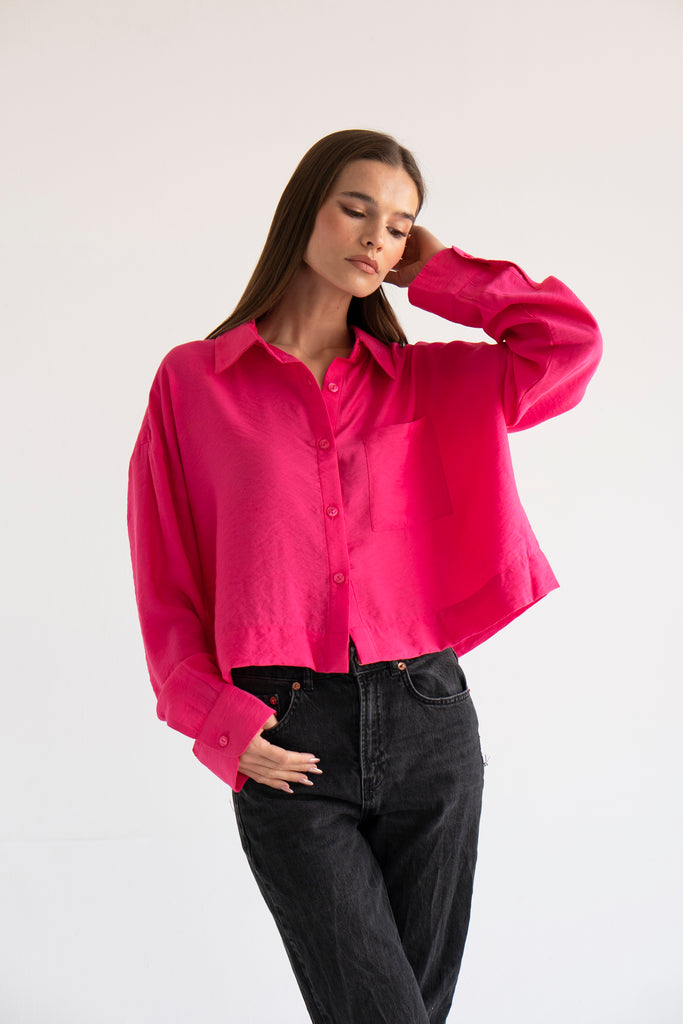 Just Like Me Cropped Shirt in Fuchsia