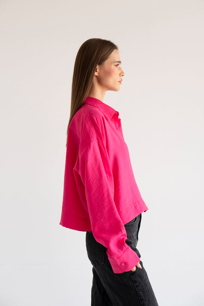 Just Like Me Cropped Shirt in Fuchsia