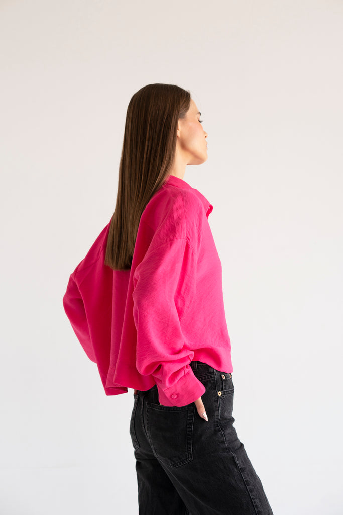 Just Like Me Cropped Shirt in Fuchsia