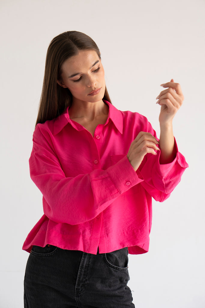 Just Like Me Cropped Shirt in Fuchsia