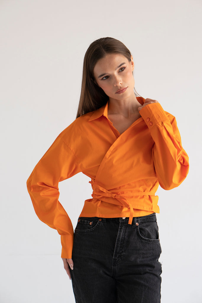 Tied-to-You Cropped Shirt in Deep Orange