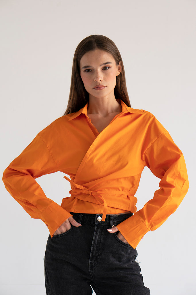 Tied-to-You Cropped Shirt in Deep Orange