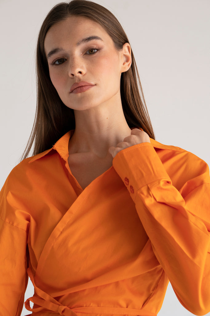 Tied-to-You Cropped Shirt in Deep Orange