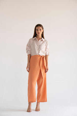 Side Tie Linen Pants in Peach