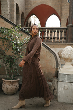 Crushed Chiffon Set in Brown