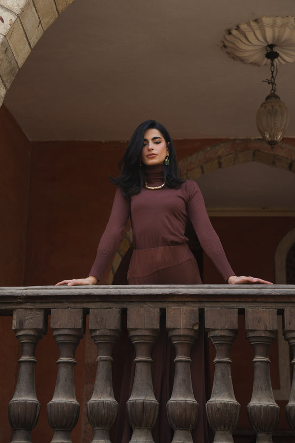 Multi Cut Skirt in Brown