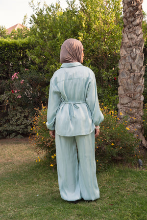 Shimmer Set With Belt in Mint