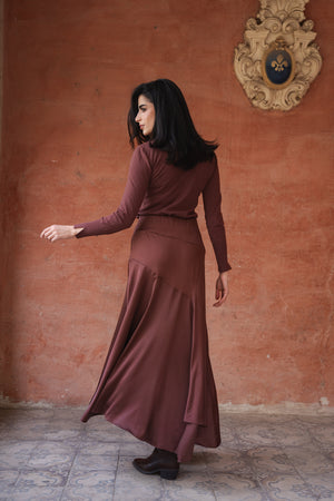 Multi Cut Skirt in Brown