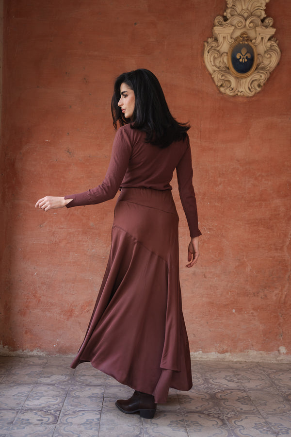 Multi Cut Skirt in Brown
