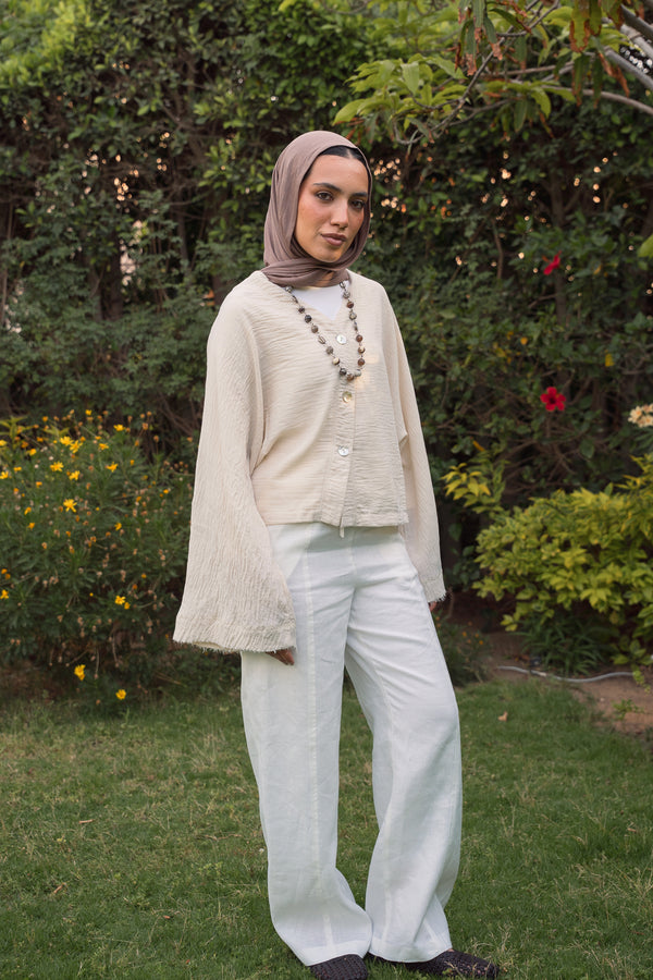 Back-Tie Top in Light Beige
