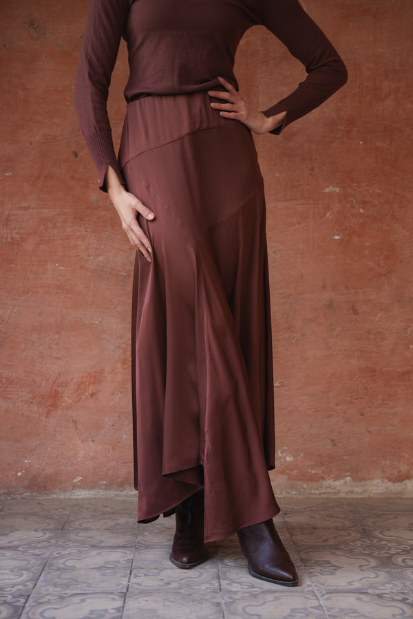 Multi Cut Skirt in Brown