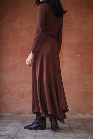 Multi Cut Skirt in Brown