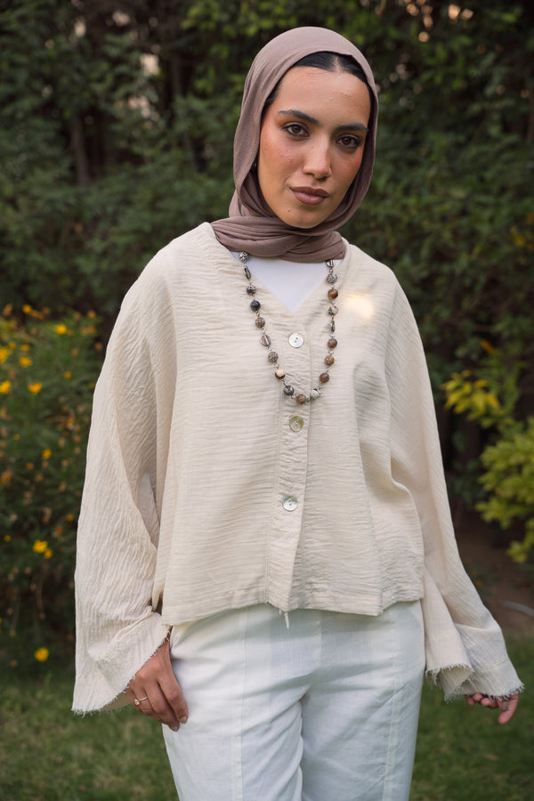 Back-Tie Top in Light Beige