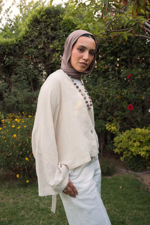 Back-Tie Top in Light Beige