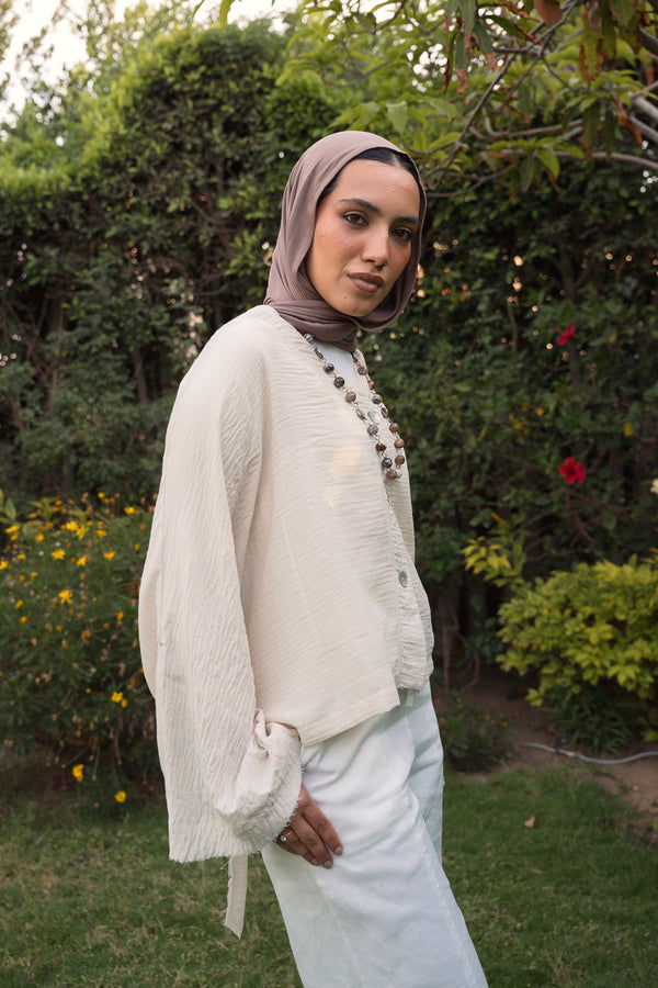 Back-Tie Top in Light Beige