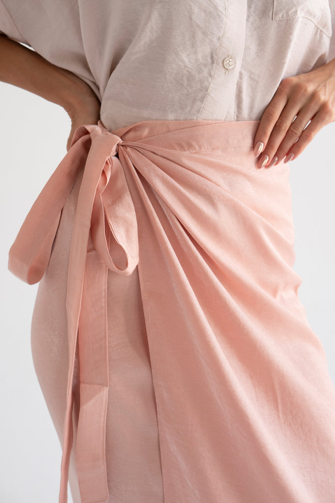 Shimmery Wrap Skirt in Nude