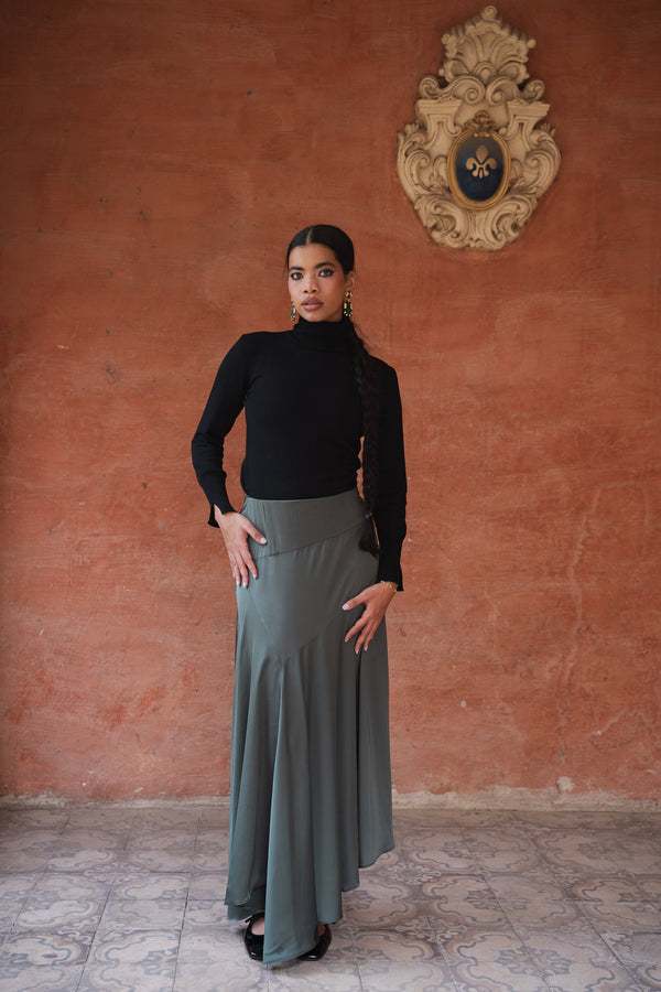 Multi Cut Skirt in Olive