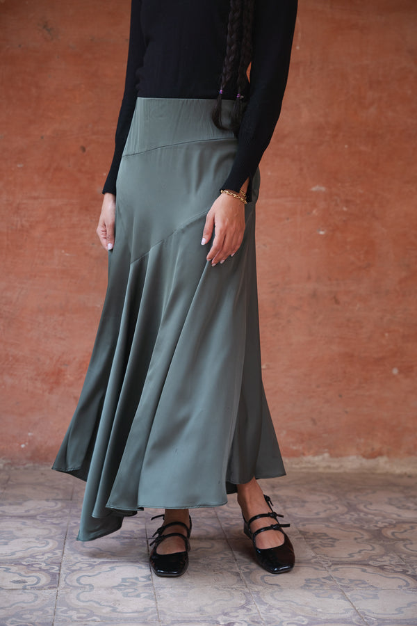 Multi Cut Skirt in Olive