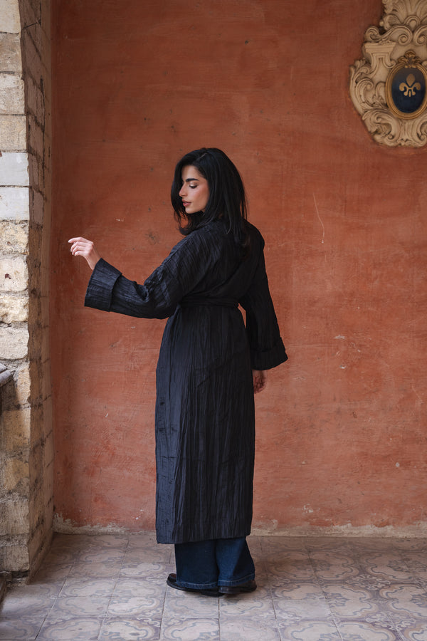 Crushed Taffeta Kaftan in Black