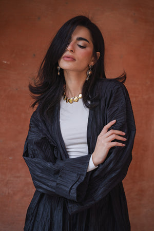 Crushed Taffeta Kaftan in Black