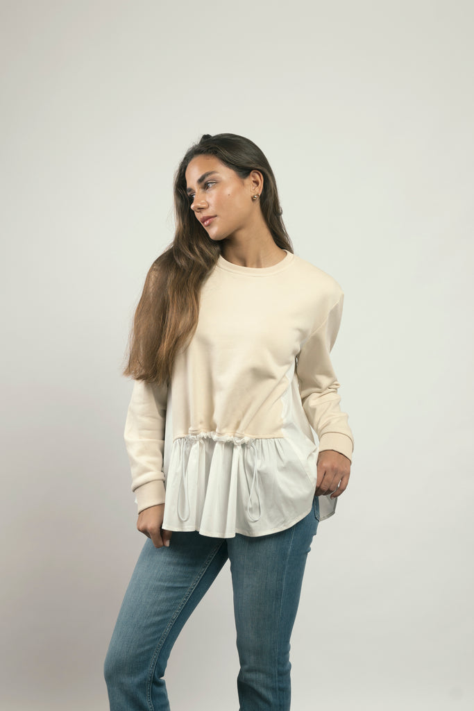 Back To Basic Top in Beige X White