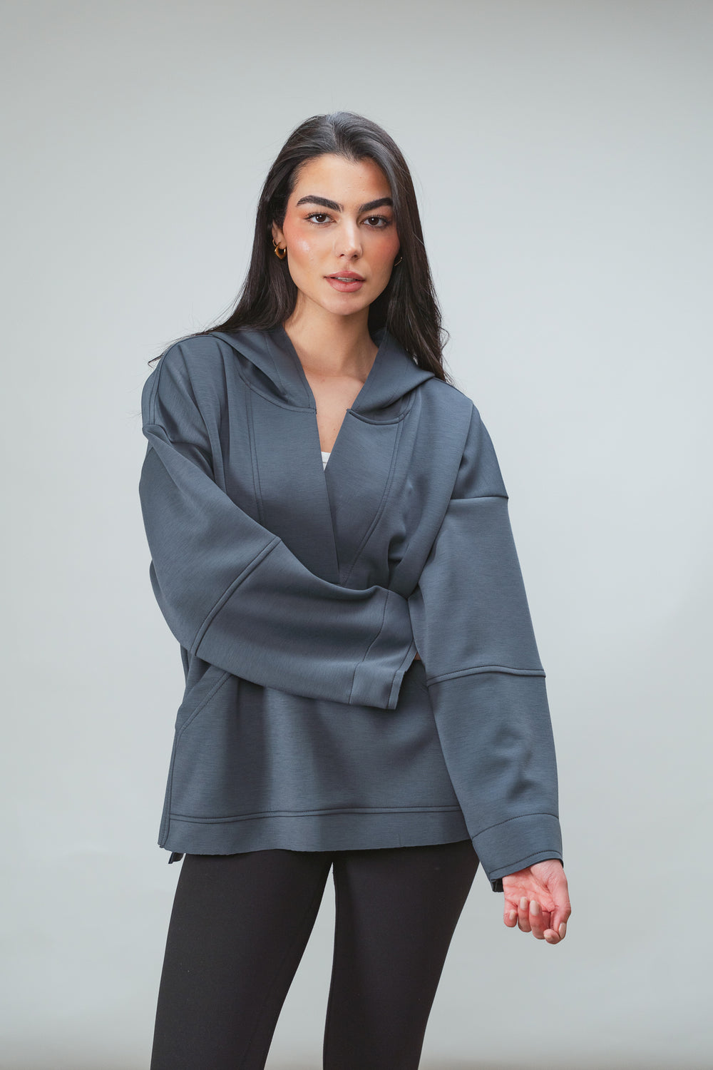 Ultra Soft V-Neck Hoodie in Steel Blue