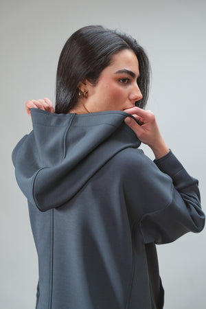Ultra Soft V-Neck Hoodie in Steel Blue