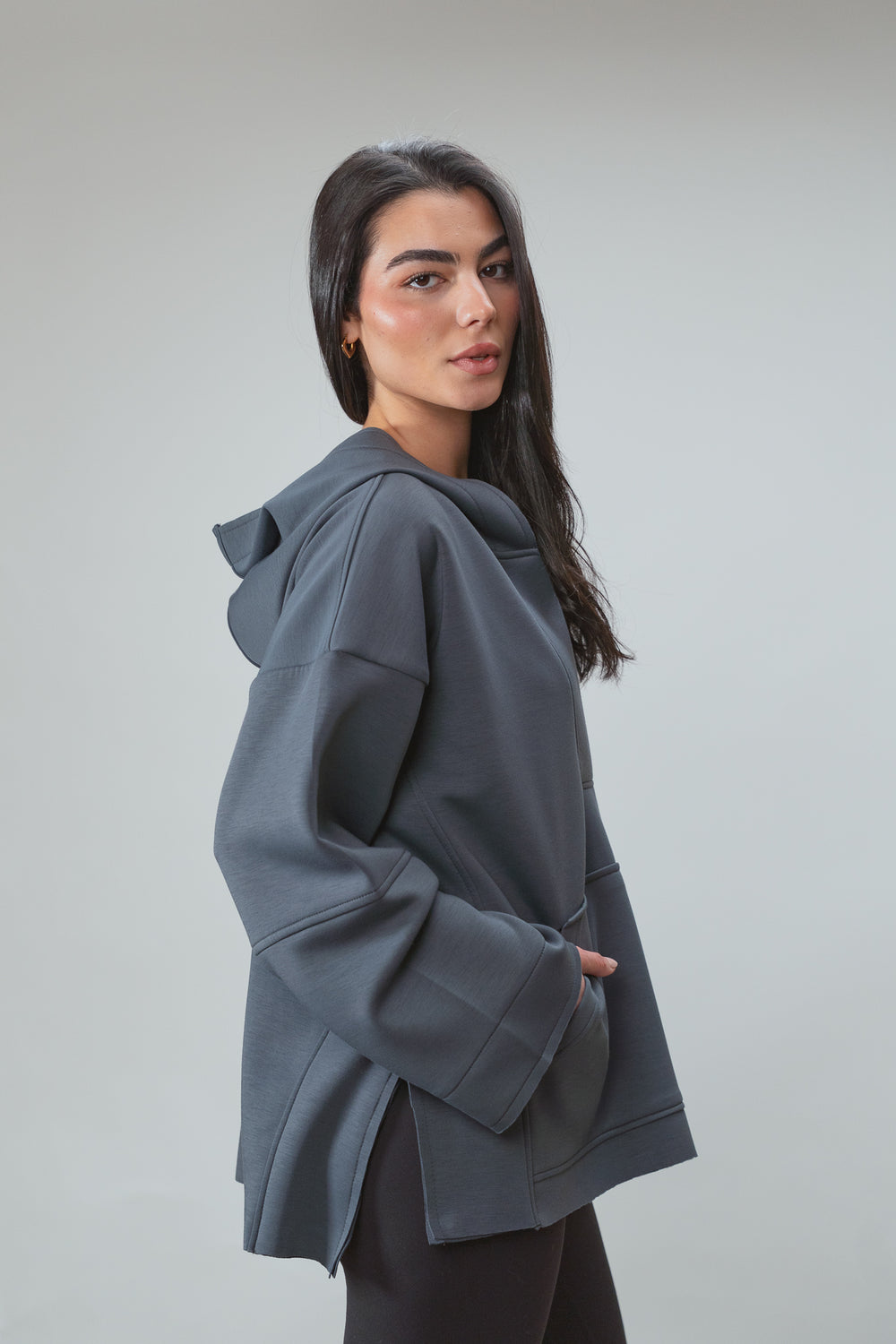 Ultra Soft V-Neck Hoodie in Steel Blue