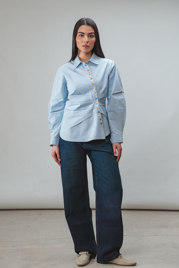 Multicolored Button Up Shirt in Blue