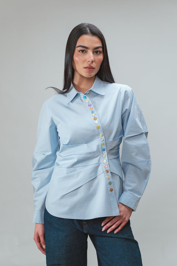 Multicolored Button Up Shirt in Blue