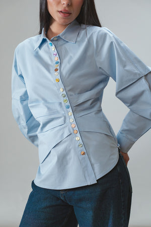 Multicolored Button Up Shirt in Blue