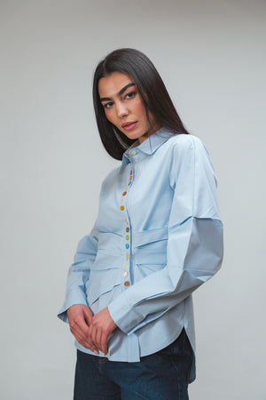 Multicolored Button Up Shirt in Blue