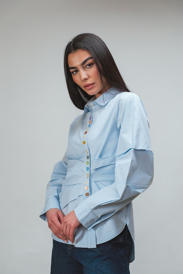 Multicolored Button Up Shirt in Blue