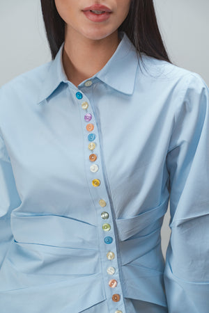 Multicolored Button Up Shirt in Blue