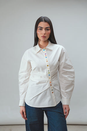 Multicolored Button Up Shirt in White