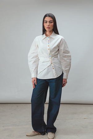 Multicolored Button Up Shirt in White