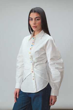 Multicolored Button Up Shirt in White