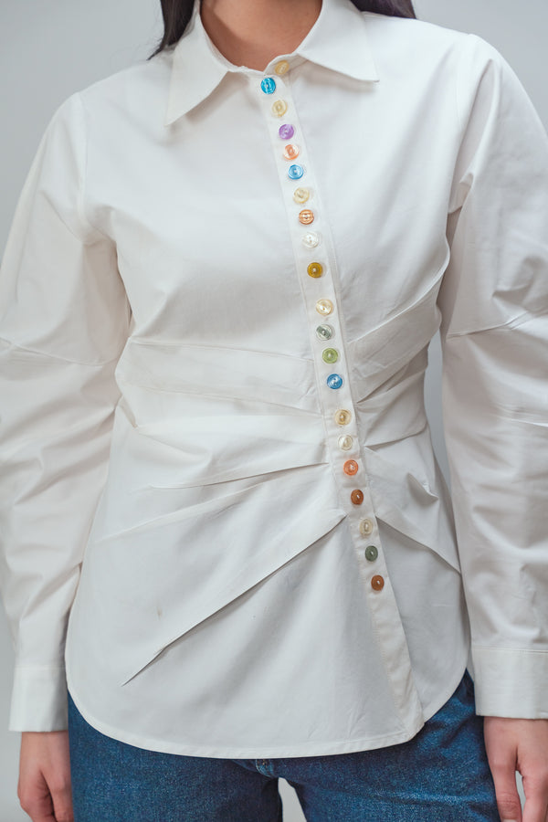 Multicolored Button Up Shirt in White