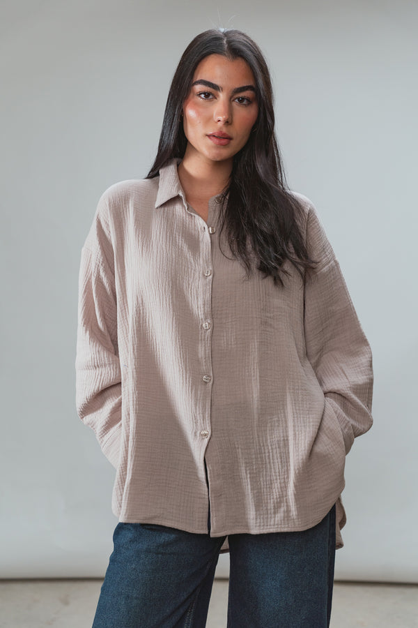 Cotton Muslin Shirt in Cafe